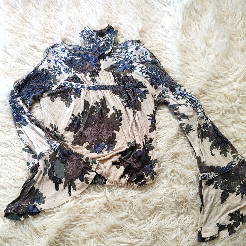 Free People Floral Cold Shoulder Top